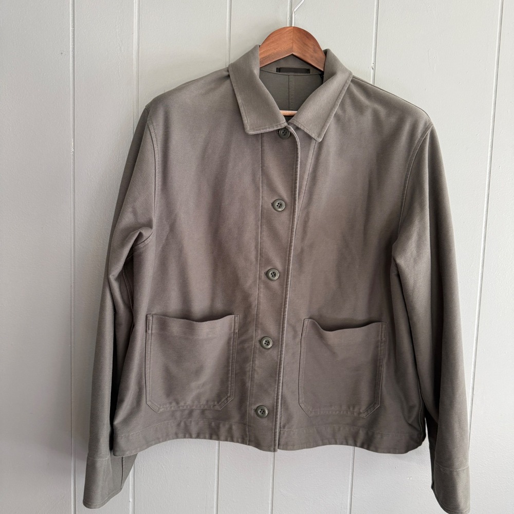 Uniqlo Jersey Relaxed Jacket Gray XL Women 460900 Button Up Boxy Chore Coat